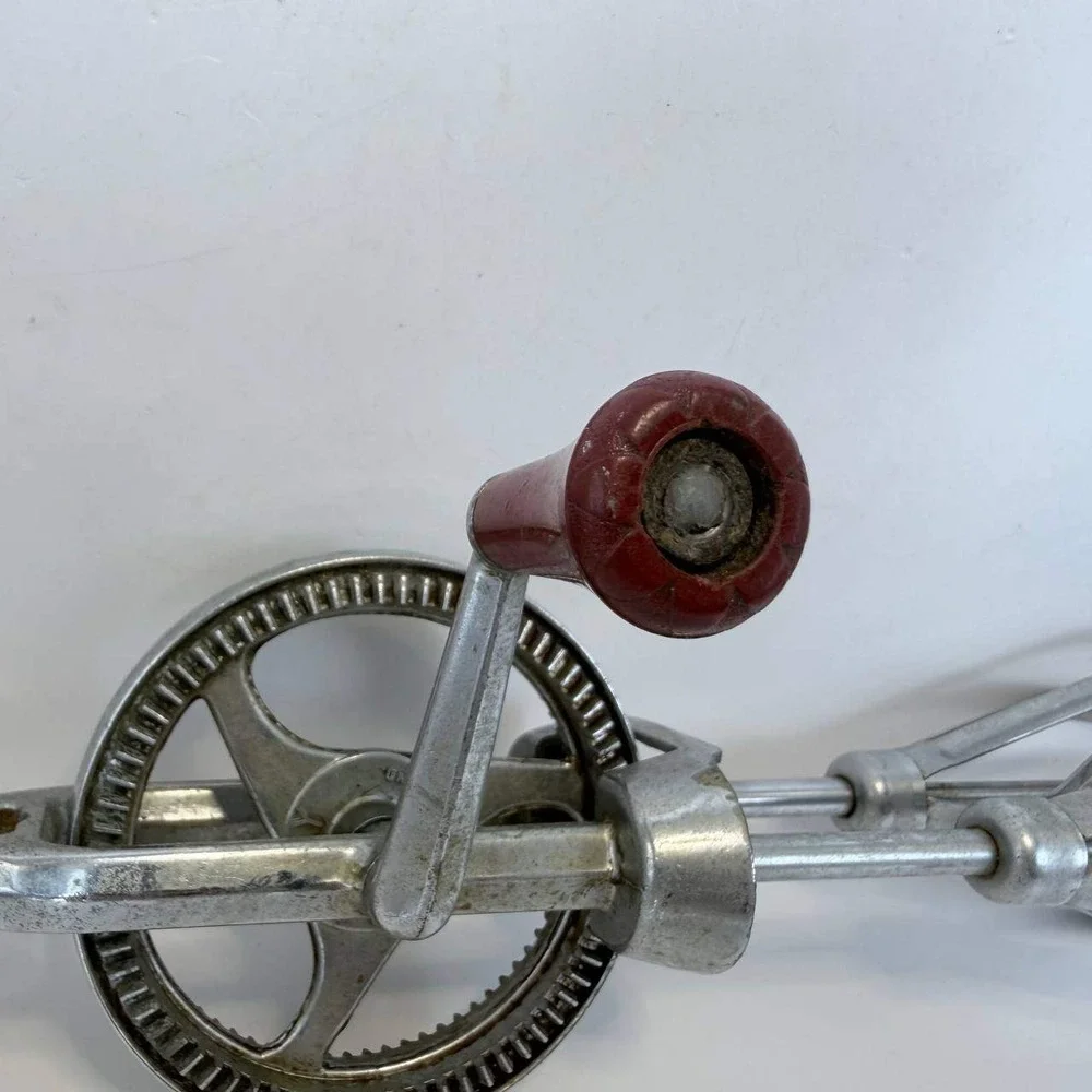 Vintage Dazey Hand Crank Egg Beater Red Handle Stainless Steel Manual Mixer USA